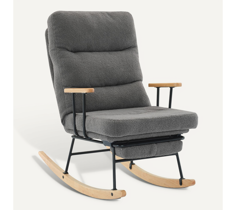 Fauteuil à Bascule 102x63,5x100 Cm, Système Gravité, Repose-pieds Intégré, Tissu Teddy Gris