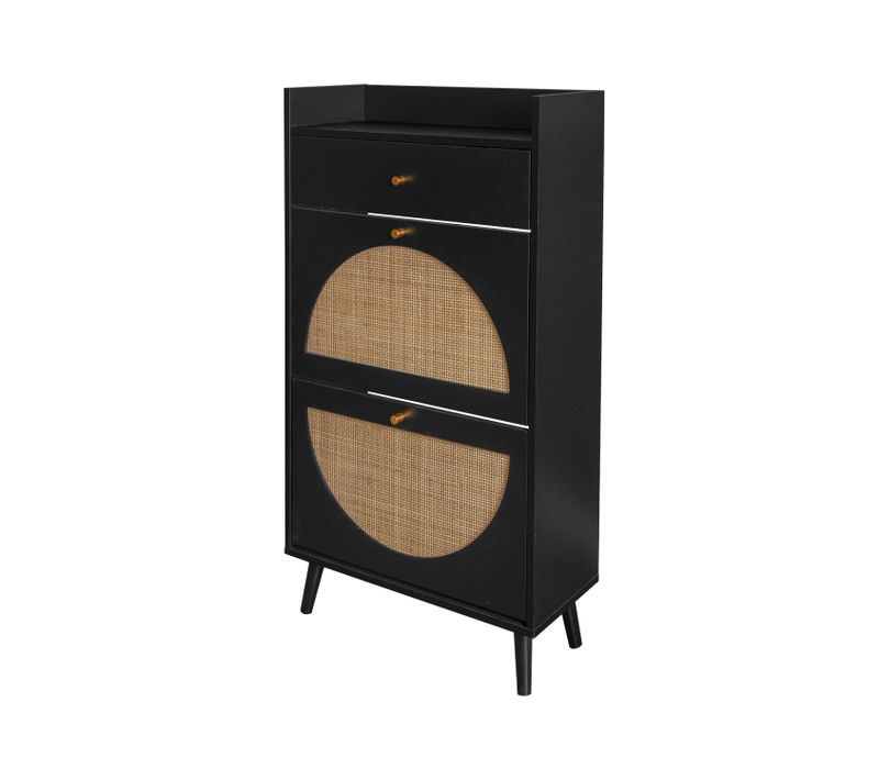 Meuble à Chaussures 60.2x24x110.3 Cm, 1 Tiroir, 2 Portes à Bascule, Panneaux De Particules, Noir