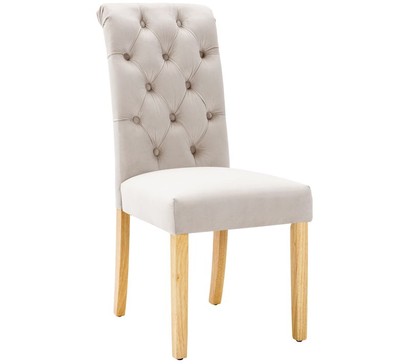 Lot De 6 Chaises 63x45x100 Cm, Assise Mousse Haute Densité, Velours, Pieds En Chêne, Beige