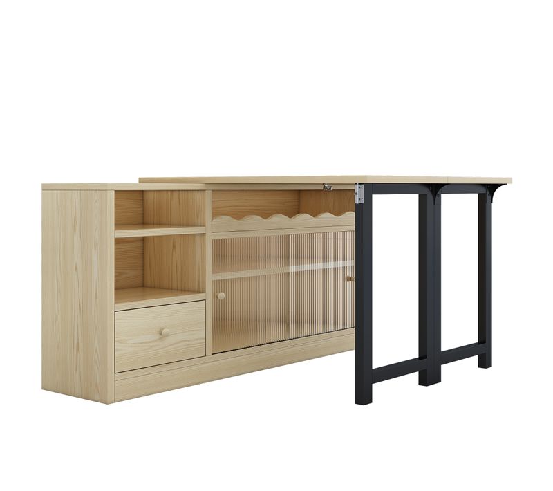 Table De Bar Extensible 120x40x75 Cm, Tiroir, 2 Portes Coulissantes, 3 Niches, Mdf, Métal, Bois+noir