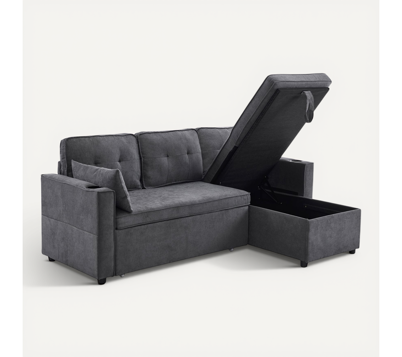 Canapé Convertible Avec Rangement 211x130x86 Cm, Chaiselongue Réversible, Tissu Coton Lin, Gris
