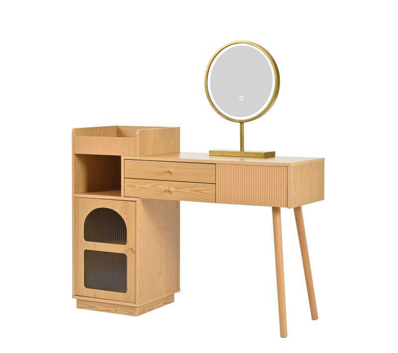 Coiffeuse 120x40x90 Cm, Miroir à LED Réglable, 3 Tiroirs, 3 Niches, Panneaux Particules E1, Bois