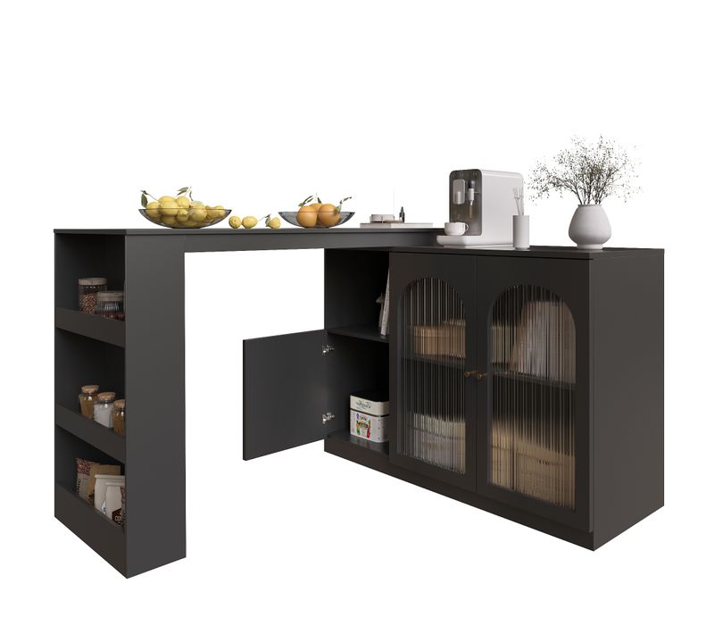 Meuble Bar Rotatif 120x40x103 Cm, Rotation 360 Degrés, Design Moderne, Rangement, Mdf, Noir