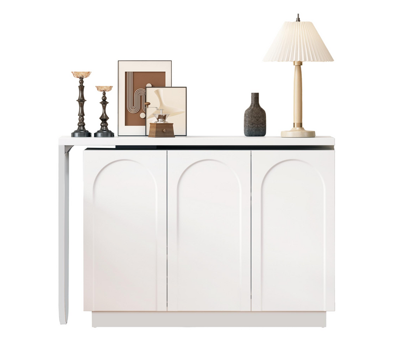Bureau D’angle Pivotant 110-170x40x75 Cm, Rotation 360 Degrés, 3 Portes, Mdf, Couleur Blanc