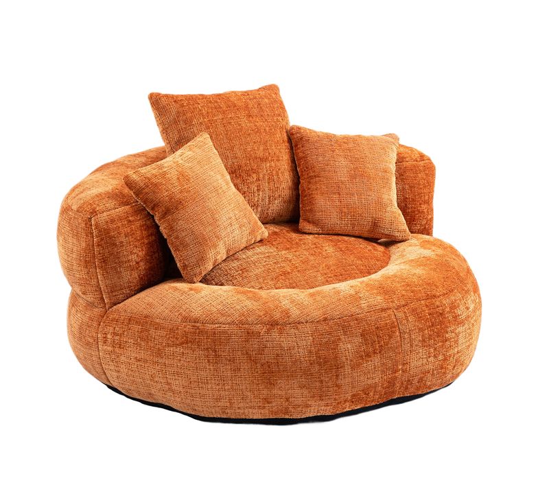 Fauteuil Pouf 108x108x52 Cm, Dossier Haut Et Larges Accoudoirs, Prêt à L'emploi, Chenille Orange