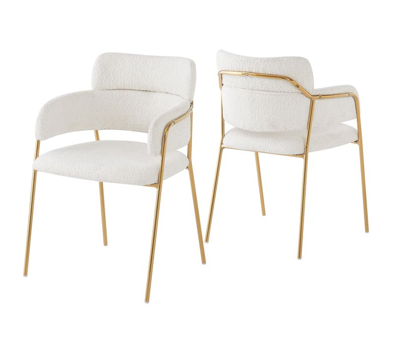 Lot 2 Chaises Salle à Manger 54x54x77 Cm, Ergonomiques, Tissu Et Métal, Beige+doré