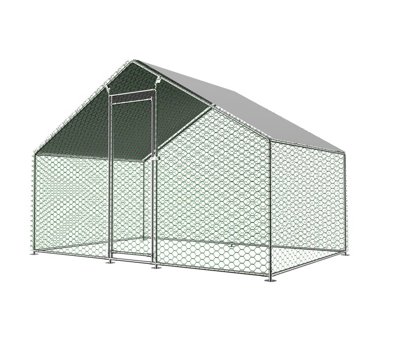 Enclos Poulailler 3 X 2 X 2m, Toile Pe Étanche, Structure Métal Galvanisé, Serrure, Vert Et Argent