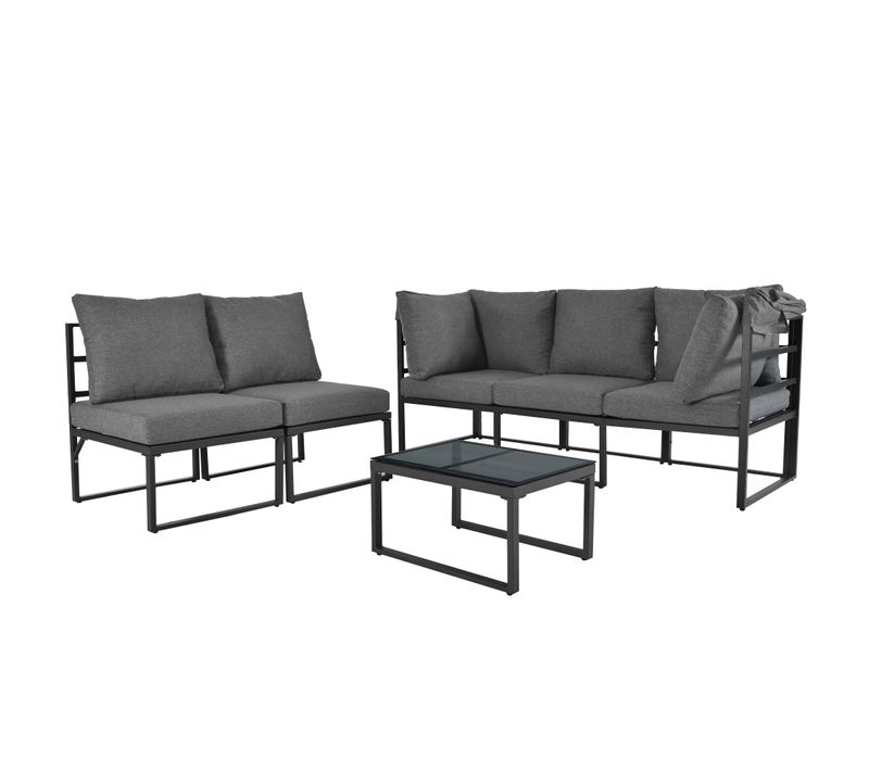 Salon De Jardin 4 Pièces, Canapé 178x176x145 Cm, Table Basse 56x43x32 Cm, Pare Soleil, Fer, Gris