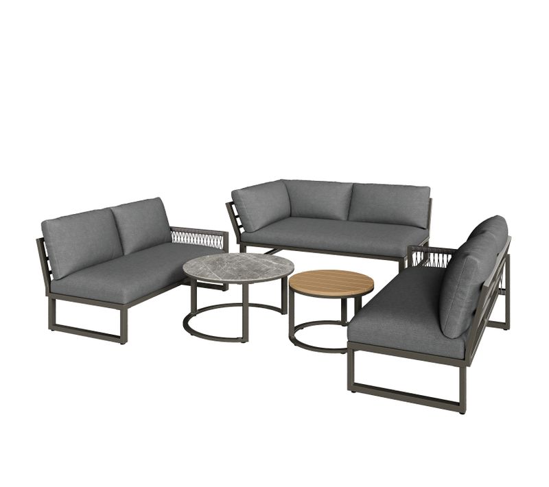 Ensemble De Salon De Jardin Pour 6-7 Personnes, Sofa D'angle, Structure En Acier, Gris