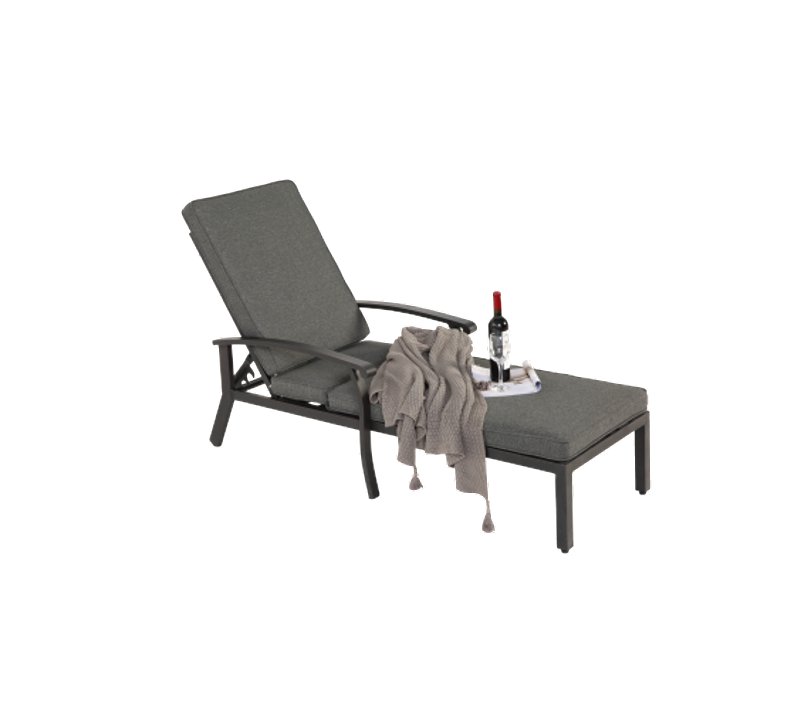 Bain De Soleil 204x68x100 Cm, Dossier Réglable 5 Positions, Aluminium, Coussin Coton, Gris