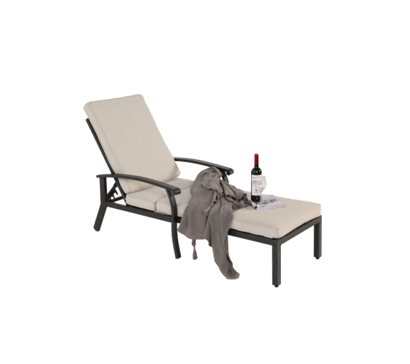 Bain De Soleil 204x68x100 Cm, Dossier Réglable 5 Positions, Aluminium, Coussin Coton, Beige