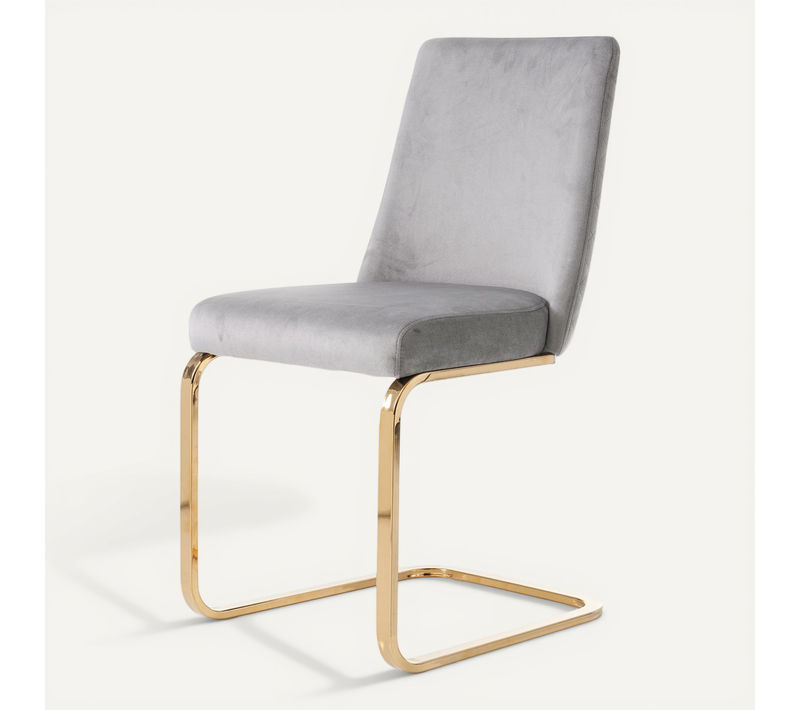 Lot De 2 Chaise Salle à Manger 52x45x88cm, Dossier Losange, Velours, Pieds Métal Doré, Gris+doré