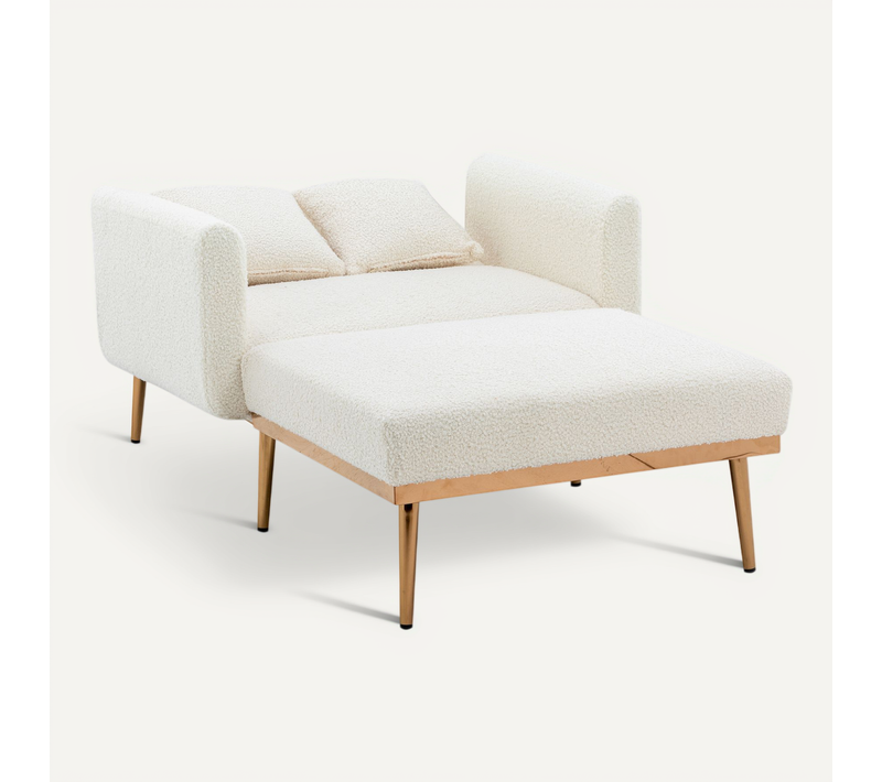 Fauteuil Convertible 165 X 90 X 77 Cm, Dossier 3 Positions, Tissu Teddy, Couleur Blanc