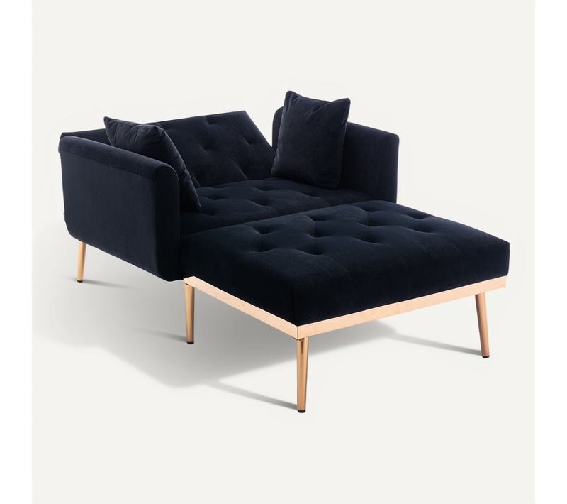 Fauteuil Convertible 165x90x77 Cm, Dossier 3 Positions Inclinable, Velours, Couleur Noire