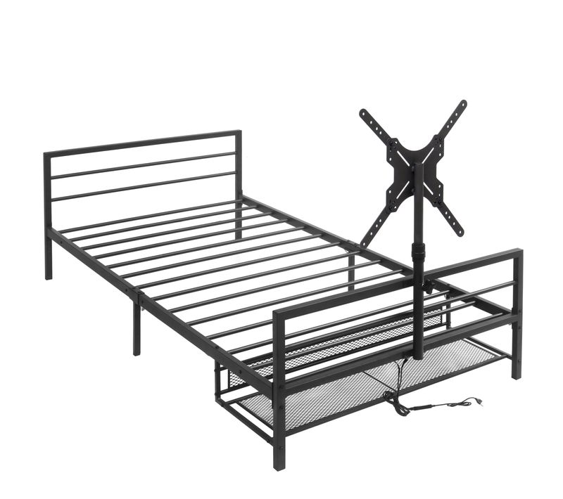 Lit Simple 90x200 Cm, Support Écran Orientable Avec LED, Métal, Couleur Noire