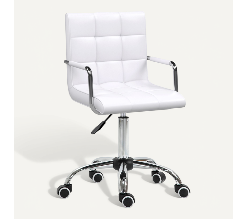 Fauteuil De Bureau 54x52,5x84/99 Cm, Chaise Dactylo,hauteur D’assise Se Règle, Simili Blanc