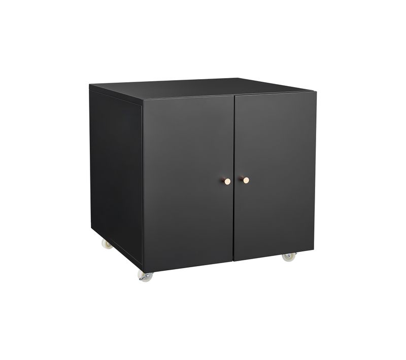 Caisson De Bureau Pour Imprimante, 60x60x60cm, Étagère Réglable, 2 Portes, Métal, Couleur Noir