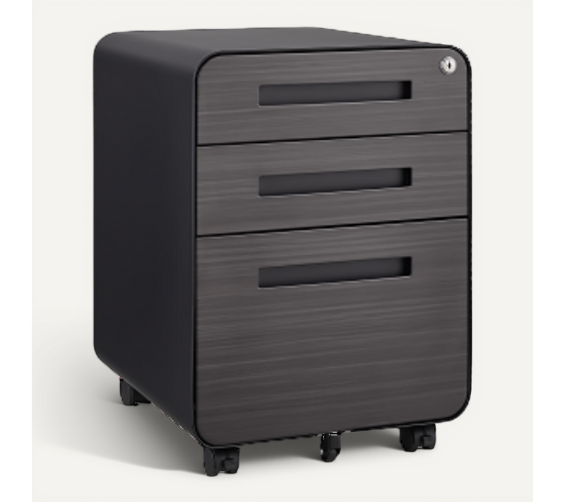 Caisson Mobile De Bureau Avec 3 Tiroirs, 46x40x58 Cm, Verrouillable, Métal, Noir