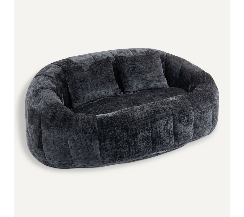 Fauteuil Pouf 144.93x95x62.99cm, Siège Lounge 2 Places Sans Montage, Chenille, Couleur Noir