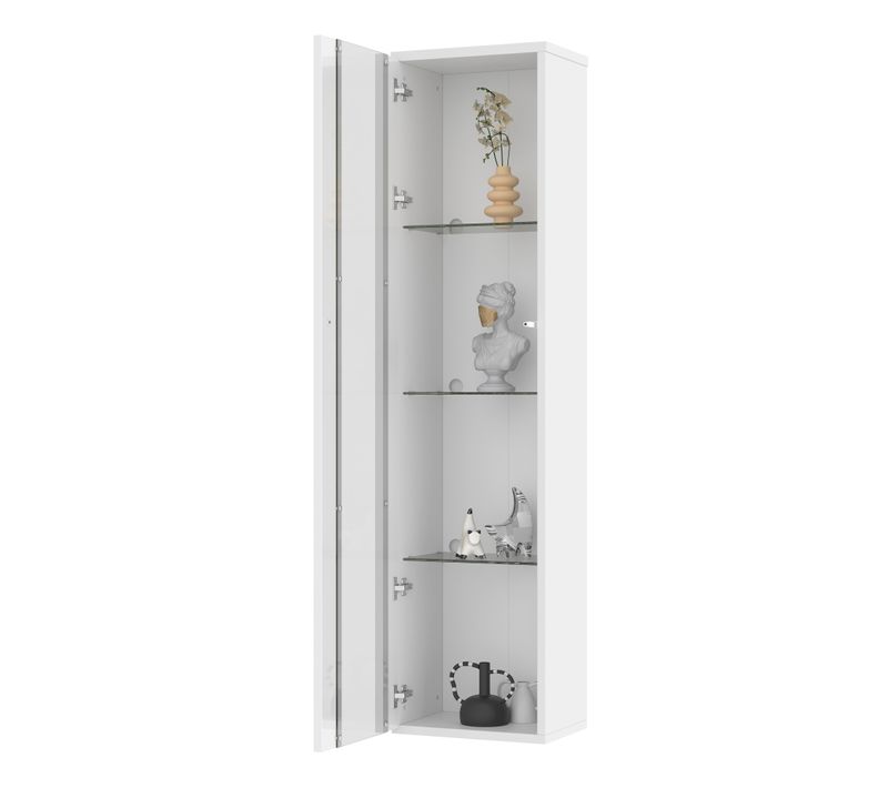 Vitrine 40 X 29 X 170 Cm, Porte Vitrée LED Changeante, Panneaux De Particules Et Acrylique, Blanc