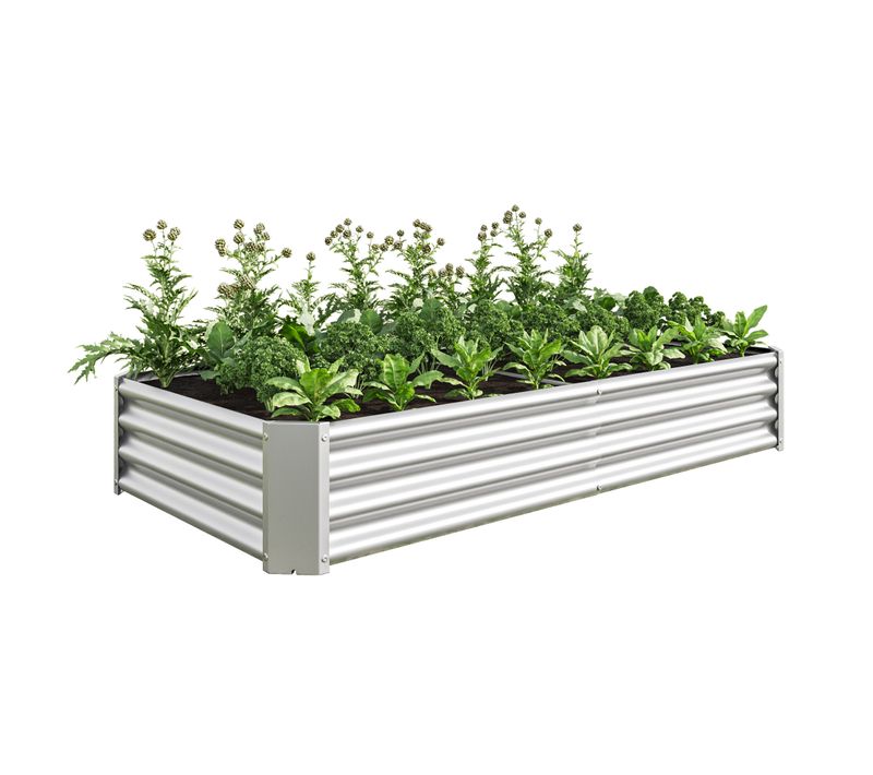 Pot De Fleurs 180x90x30 Cm, Jardinière, Sans Fond, Revêtement Galvanisé, Acier Ondulé, Argenté