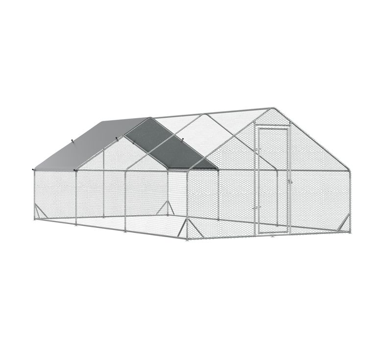 Poulailler 6x3x2m, Cage, Structure En Acier, Grillage Plastique, Couleur Argenté