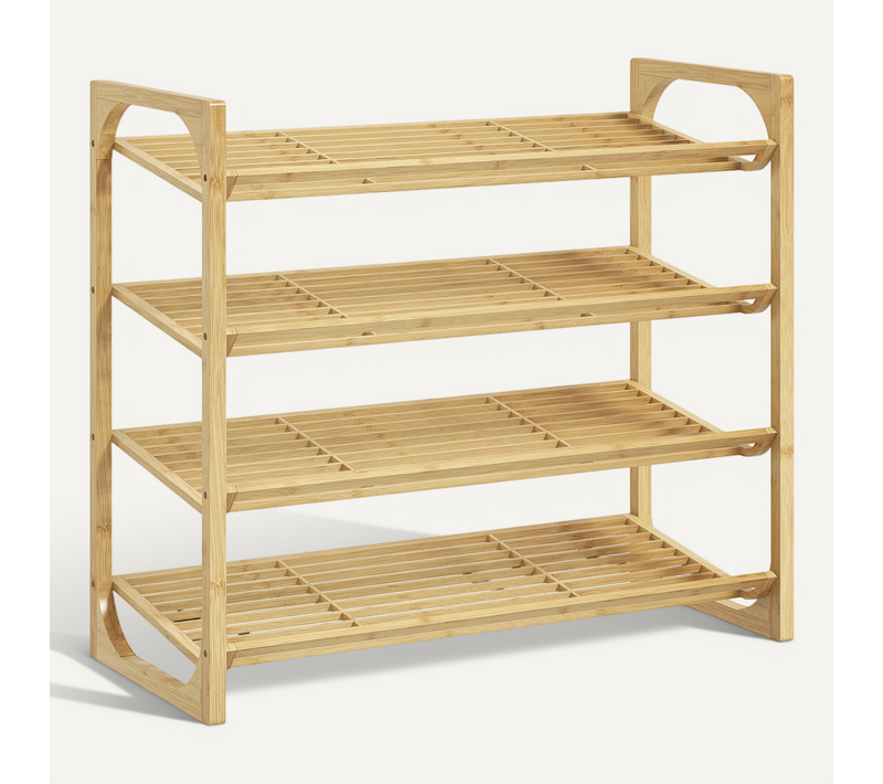 Rangement à Chaussures 76x33x67 Cm En Bambou, 4 étagères, Design Simple, Couleur Bois
