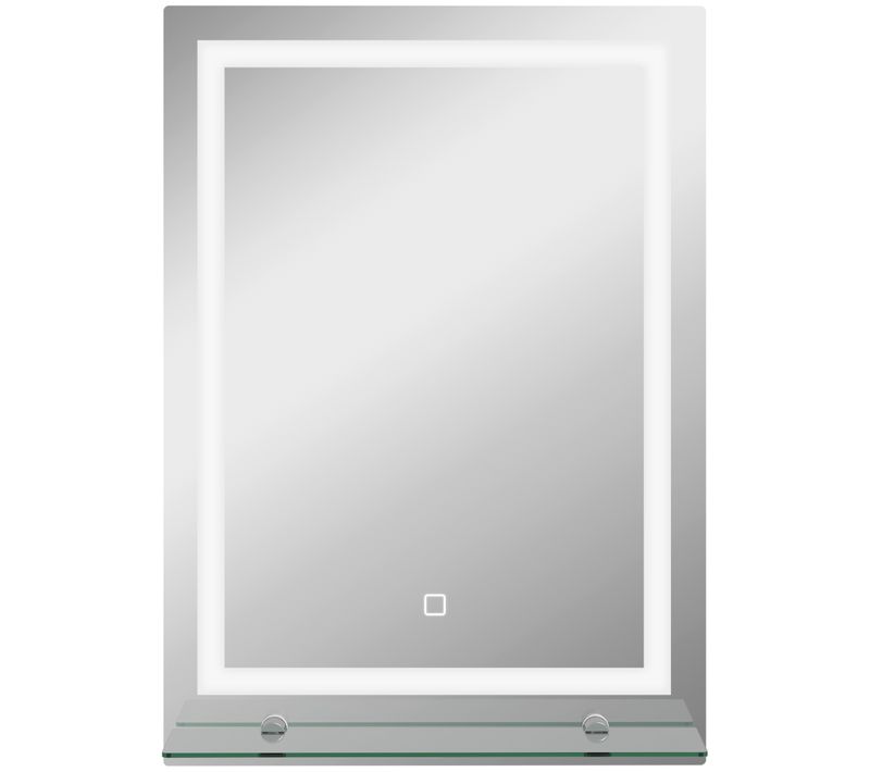 Miroir De Salle De Bain LED 50x70 Cm, Avec Tablette Et Commande Tactile, Aluminium, Couleur Argent