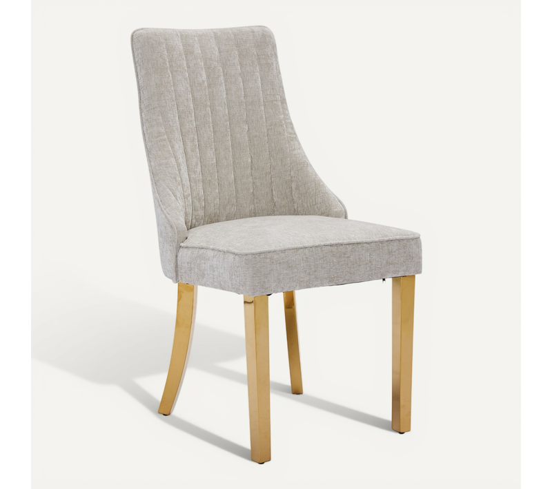 Lot De 2 Chaise 64x50x95,5 Cm, Dossier Haut, Structure Triple Élastique, Chenille Beige, Pieds Doré