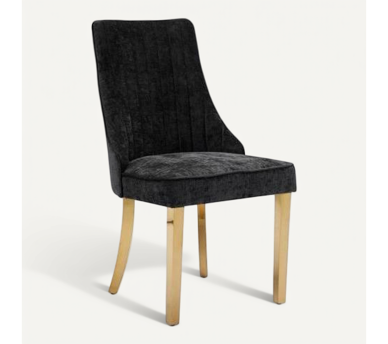 Chaise De Salle à Manger 64x50x95,5 Cm, Lot De 2, Dossier Haut, Pieds Plaqués Or, Chenille Noir