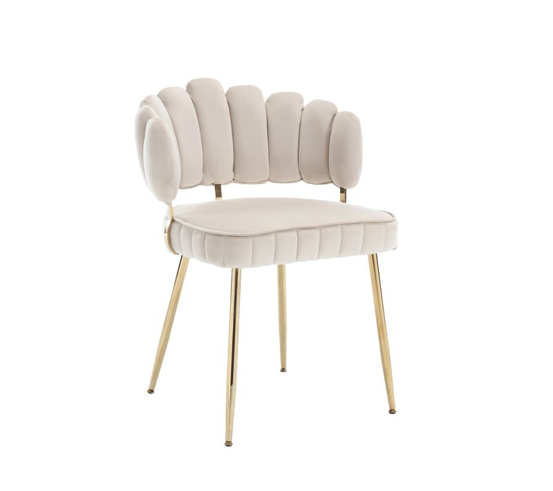Lot De 2 Chaises 57.99x56.01x78 Cm, Dossier En Pétale, Velours, Mousse, Pieds Métal Doré, Ivoire