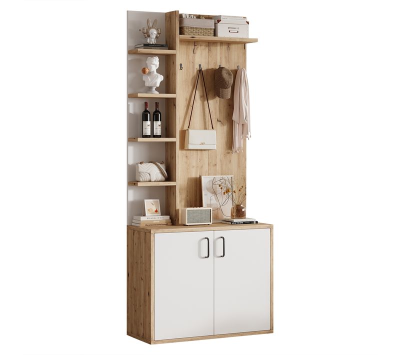 Vestiaire Moderne 75x33x180 Cm, Rangement Et Placard, Panneaux Particules, Bois, Blanc