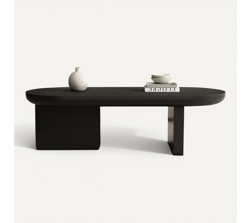 Table Basse Ovale 119,7 X 49,8 X 35,5 Cm, Style Industriel, Mdf Laqué, Couleur Noir