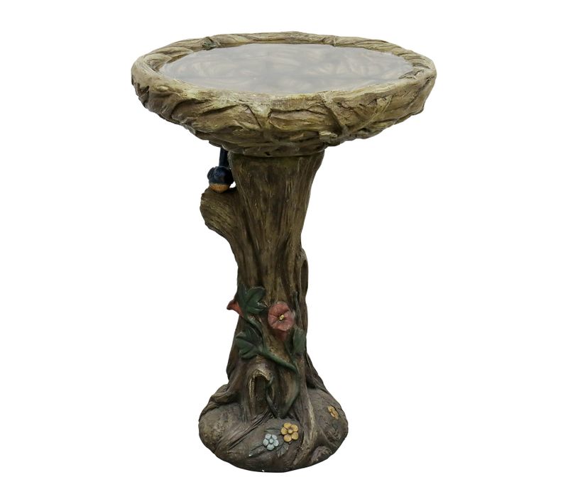 Bain Pour Oiseaux 64x45 Cm, Fontaine Décorative, Béton Aspect Bois, Couleur Bois