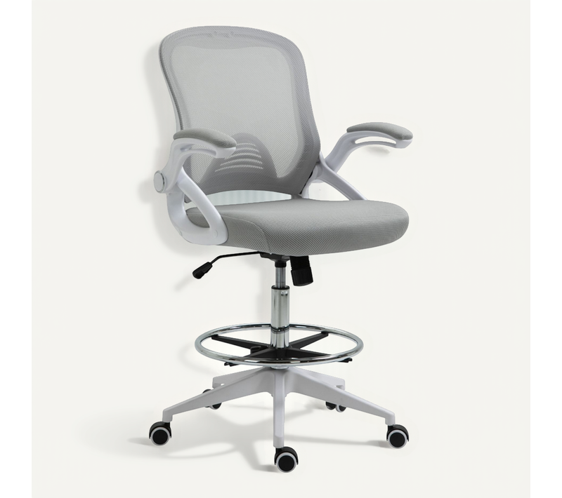 Chaise Dactylo 64x60x106/126cm, Hauteur Réglable, Dossier Incurvé En Filet, 360°, Gris
