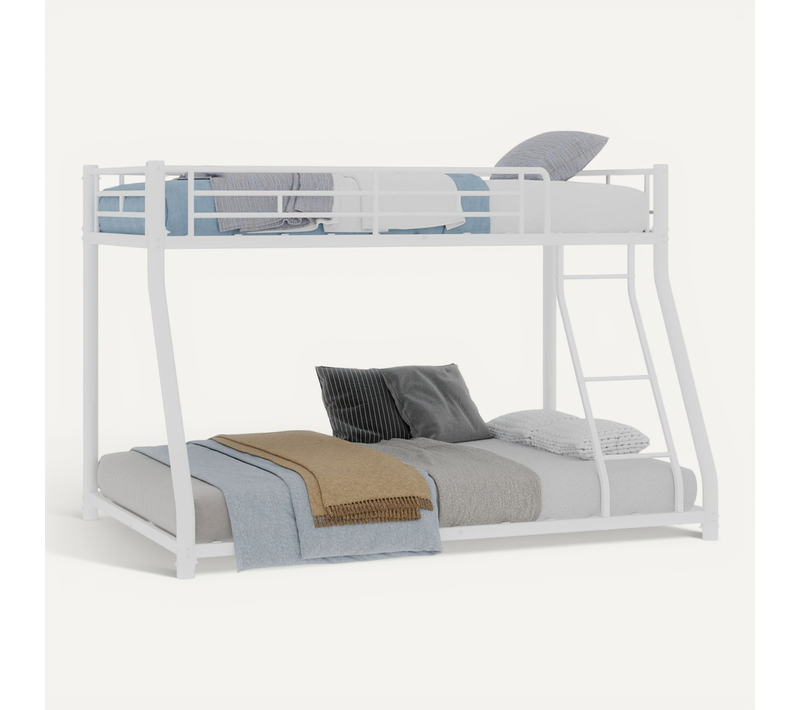 Lit Superposé 90x190cm+140x190 Cm, Robuste En Métal Avec Barrière Haute Et Échelle, Couleur Blanc