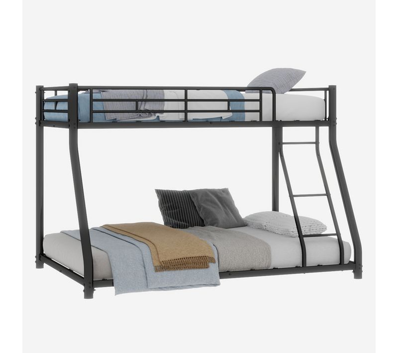 Lit Superposé 90/140x196,6 Cm, Garde Corps Surélevé Et Échelle, Métal, Couleur Noire