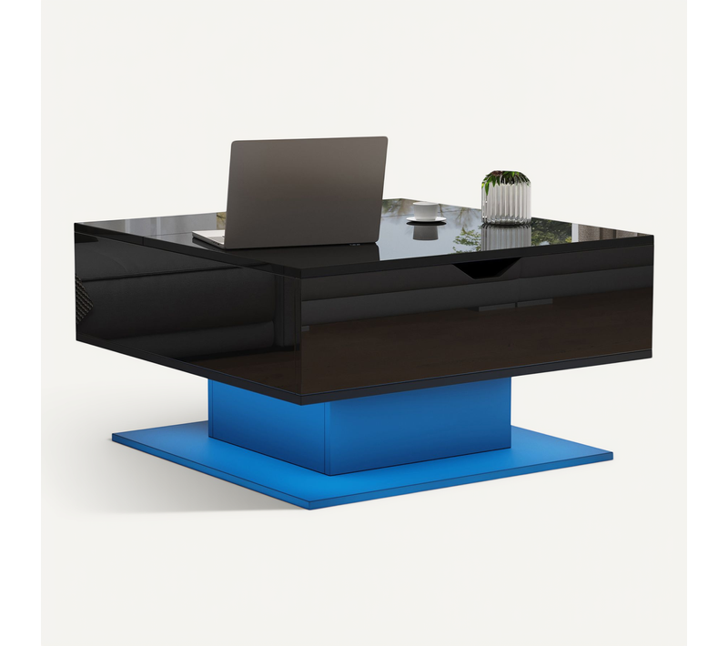 Table Basse 80x75x40 Cm, Relevable 54 Cm, Plateau Relevable, 1 Niche, Panneau De Particules, Noir