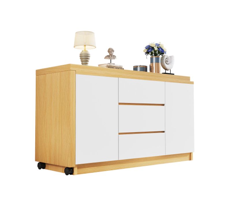 Bureau 120x50x76,5 Cm, Plateau Rotatif 360 Degrés, Roulettes, Panneau De Particules, Blanc+bois