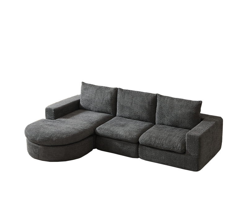 Canapé Compressé Modulable 3 Places 251x160x81 Cm, Chaise Longue Réversible, Chenille Gris