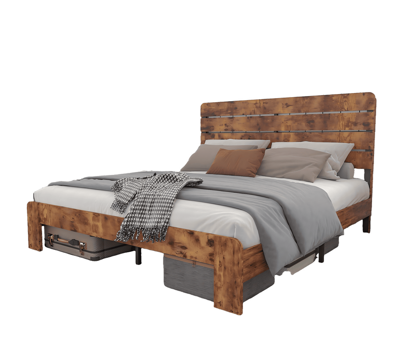 Lit Double 160x200cm, Lit Adulte, Tête Haute Décorative, Cadre En Mdf Et Métal, Couleur Brun