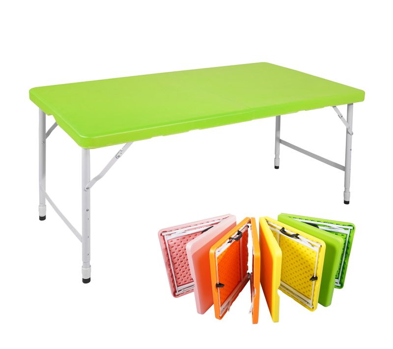 Table Pliante 125x61 Cm, Hauteur Réglable 58 à 74 Cm, Fer Et Plastique, Couleur Vert