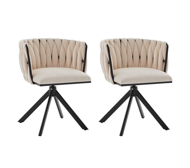 Lot De 2 Chaises 56x50x70cm, Structure Métallique, Rotation à 180°, Velours, Blanc+noir