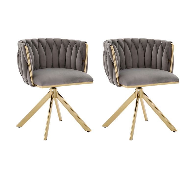 Lot De 2 Chaises 56x50x70cm, Structure Métallique, Rotation à 180°, Velours, Gris+doré