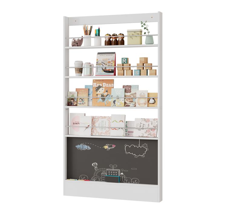 Étagère Murale Livres 100x10x180 Cm, Ultra Plate Avec Tableau Noir, Étagères, Mdf Et Métal, Blanc