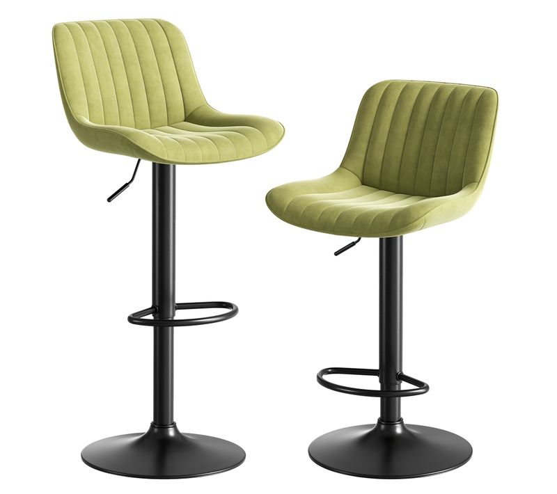 Lot De 2 Tabourets De Bar Pivotants, Hauteur 87 à 109 Cm, Velours, Métal Et Bois, Vert