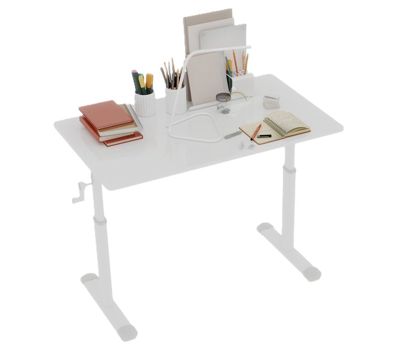 Bureau Réglable 100x60x60-90 Cm, Hauteur Manuelle à Manivelle, Métal Et Bois, Couleur Blanc