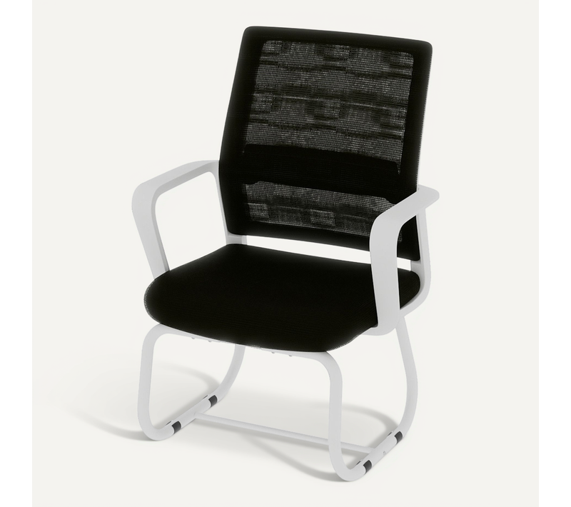 Fauteuil De Bureau 45x55x90 Cm, Dossier En Maille, Accoudoirs, Cadre Métal, Bois, Couleur Noir+blanc