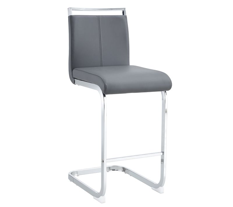 Lot 2 Tabourets De Bar, Hauteur 96,5 Cm, Assise Pu Gris Foncé, Pieds Métal Argenté