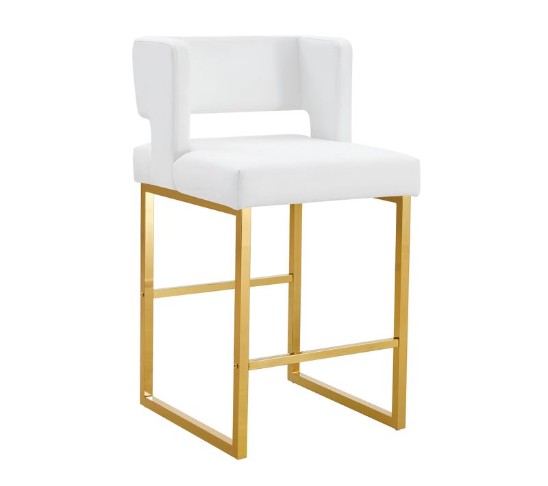 Lot De 2  Tabouret De Bar 53x48x91 Cm, Chaise Haute, Pieds En Métal Doré, Pu Blanc